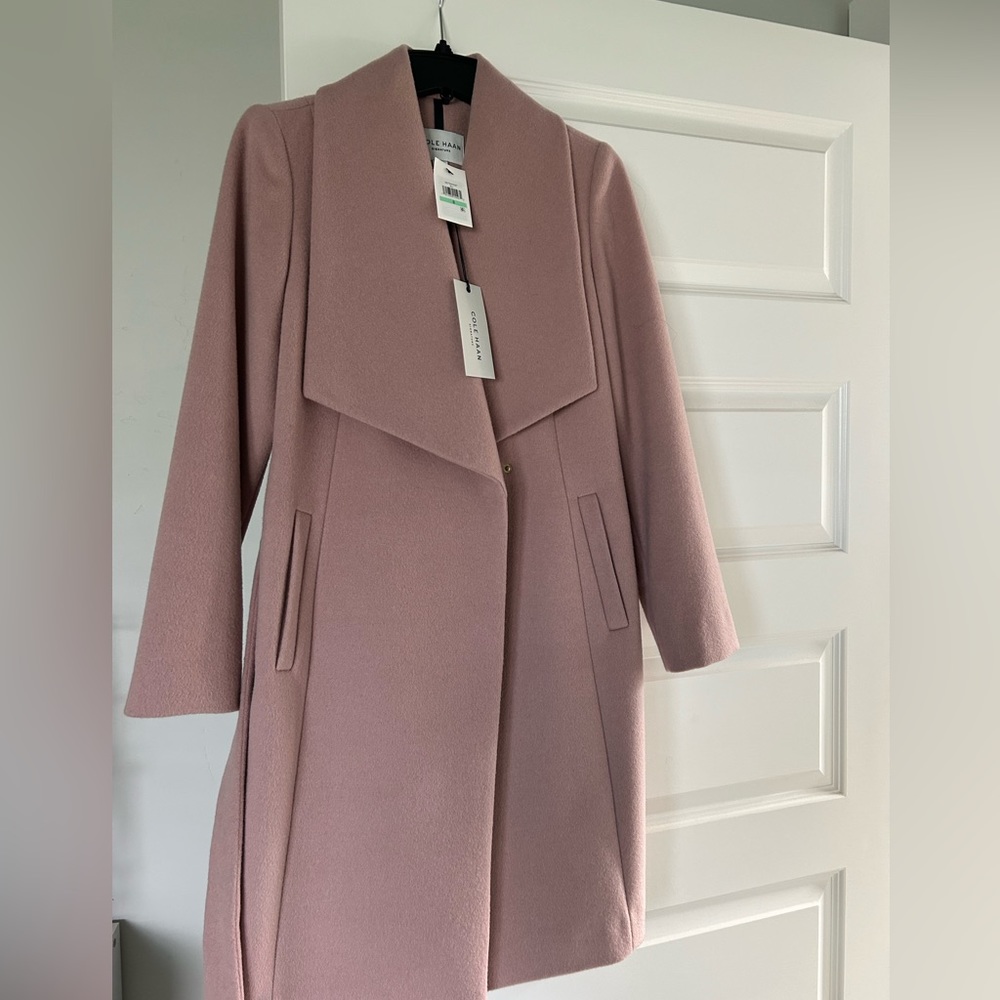 NWT Cole Haan dusty pink, long wool jacket